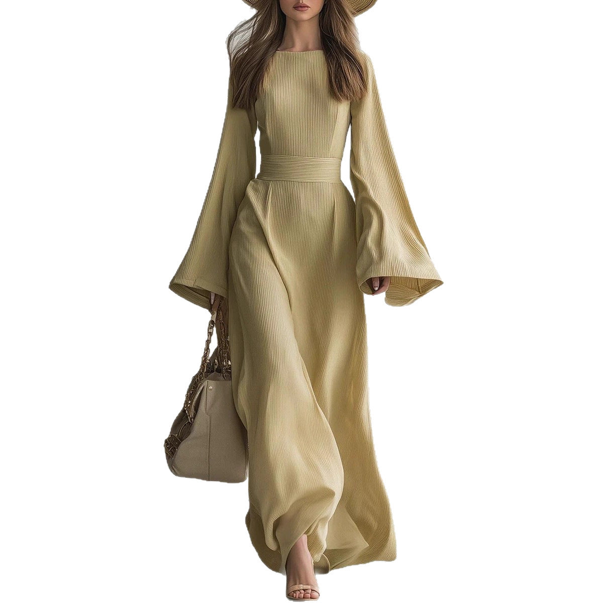 Elegant Solid Color Long-Sleeved Dress