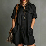 Oversized Short Sleeve Button Down Shirt Mini Dress with Pockets