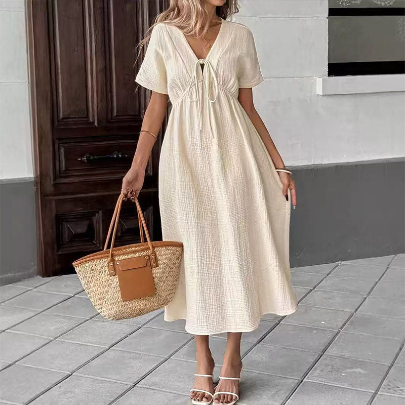 Front tie V-neck A-line dress