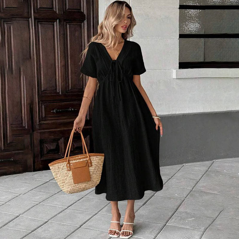 Front tie V-neck A-line dress
