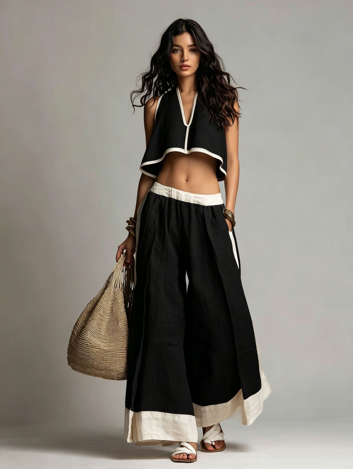 Sleeveless V-Neck Two-Piece Set ¨C Solid Color Lounge & Casual Outfit
