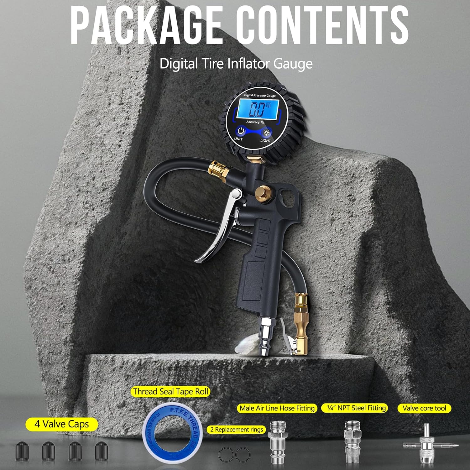 Dailyard™High Precision Digital Tire Inflator Pressure Gauge | 3-in-1 Inflate Deflate Check Tire Tool