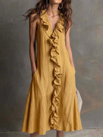 ?? Ruffle V-Neck Sleeveless Midi Dress
