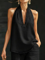 Loose Sleeveless Solid Color V-Neck Vest Top