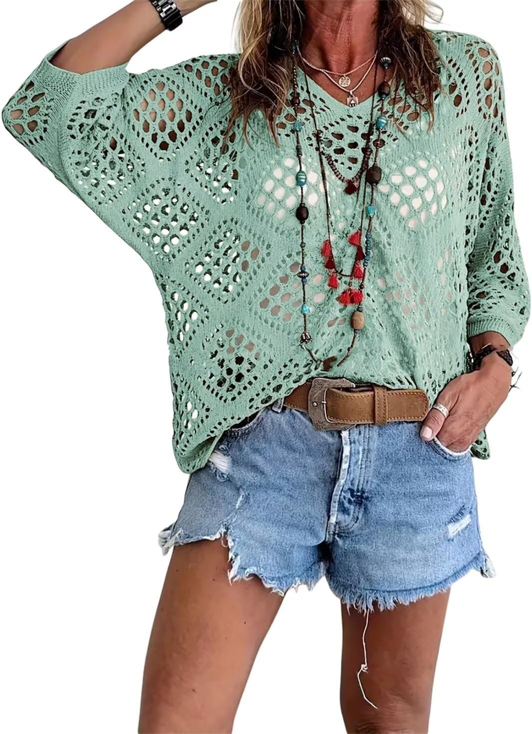 ? Handmade Crochet V©\Neck Boho Top | Apricot Summer Essential