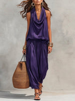 Cozy Elegant Draped Sleeveless Top And Pants Two-piece Set