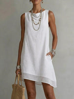Women's Bateau Neck Sleeveless Diagonal Skirt Dress