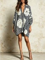 Stripe Floral Oversized Tunic Mini Dress
