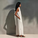 Minimalist Linen Halter Maxi Dress | Sleeveless Office-to-Resort Wear