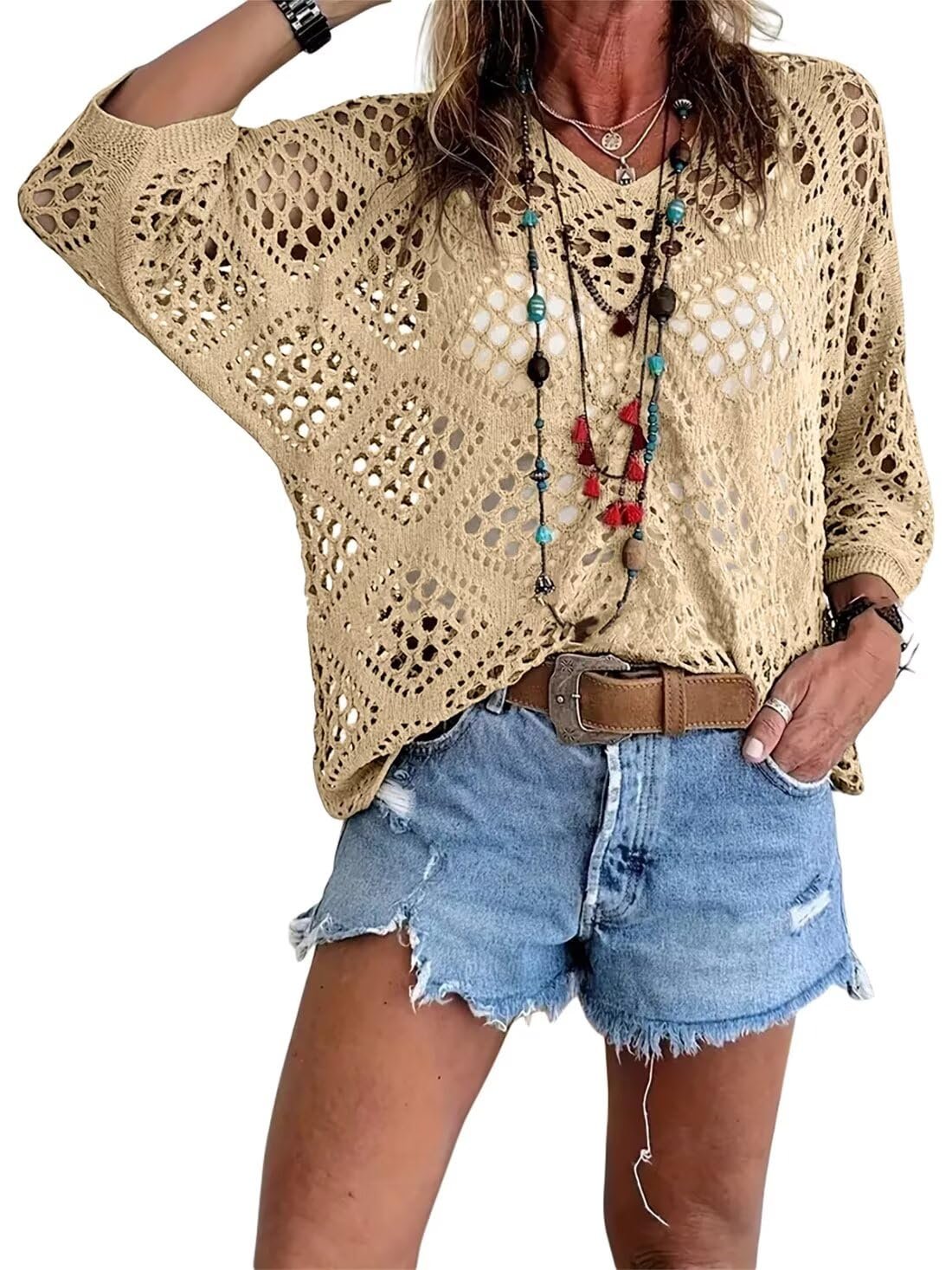 ? Handmade Crochet V©\Neck Boho Top | Apricot Summer Essential