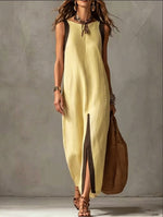 Two-Tone Color Block Sleeveless Straight Midi Dress