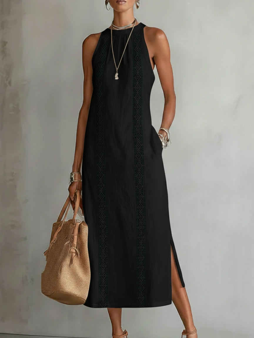 ?? Retro Cozy Lace Minimalist Linen Dress