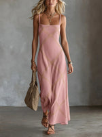Diamond Lattice Textured Square Neck Slip Maxi Dress ¨C Boho Summer Long Cami Dress