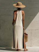 Halter Neck Contrast Trim Maxi Dress