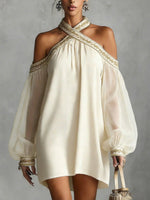 Embroidered Trim Sheer Long Sleeve Loose Tunic Dress