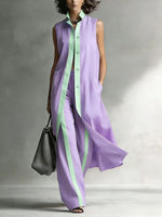 Contrast Sleeveless Tunic & Wide-Leg Pants Set Modern Sophistication, Effortless Tailored Style