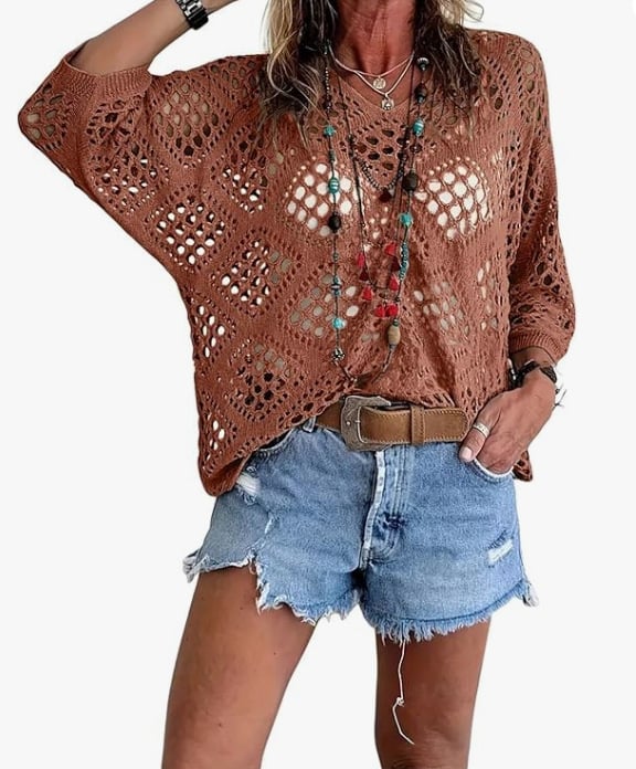 ? Handmade Crochet V©\Neck Boho Top | Apricot Summer Essential