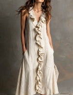 ?? Ruffle V-Neck Sleeveless Midi Dress