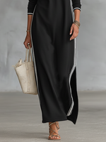 Minimalist White-trimmed Button-down Collar Sweatshirt Dress Maxi Dress