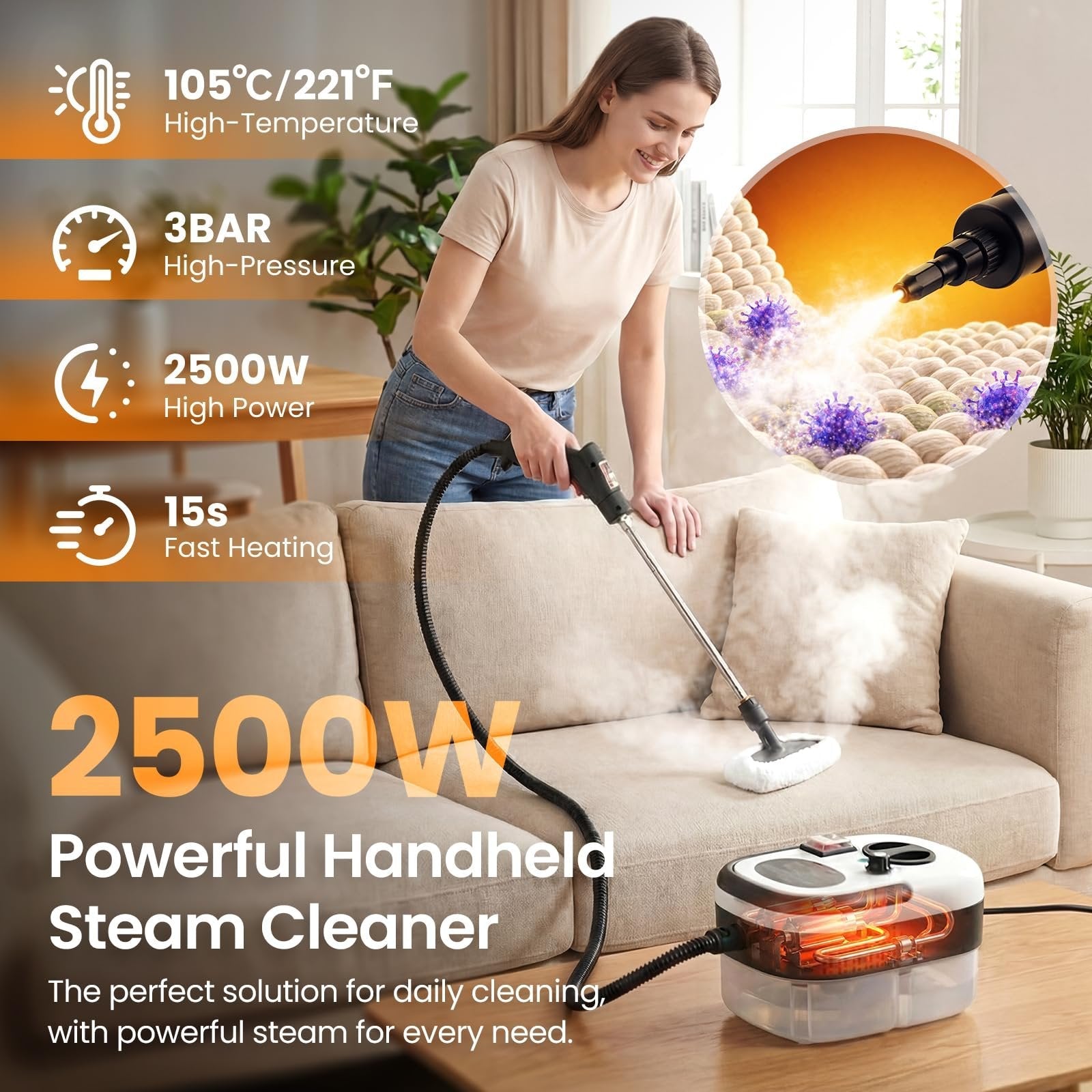 Dailyard™2500W Handheld Steam Cleaner for Home