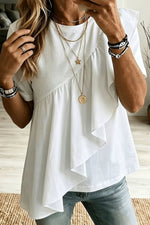 Plus Size Everyday White Asymmetric Ruffled Hem Loose Blouse