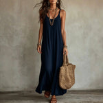 Textured Linen Spaghetti Strap Loose Maxi Tent Dress
