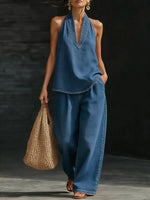 Loose Sleeveless Solid Color V-Neck Vest Top