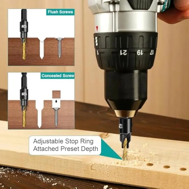 Dailyardtool®  5PCS Countersink Drill Bit Set – Precision Drilling for Perfect Screw Holes