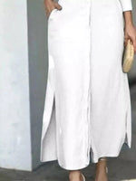 Side Slit Long Sleeve Shirt Dress