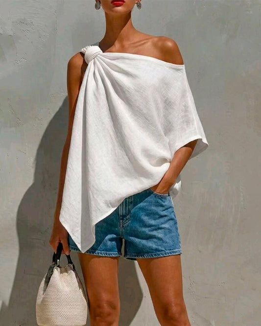 One-Shoulder Knot Asymmetric Blouses