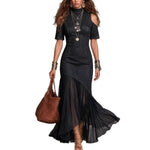Off-Shoulder Mesh Hem Midi Dress ¨C Slim Fit Short Sleeve Dress