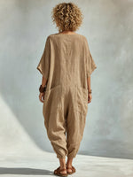 Oversized Linen-look Cotton V-neck Harem Jumpsuit