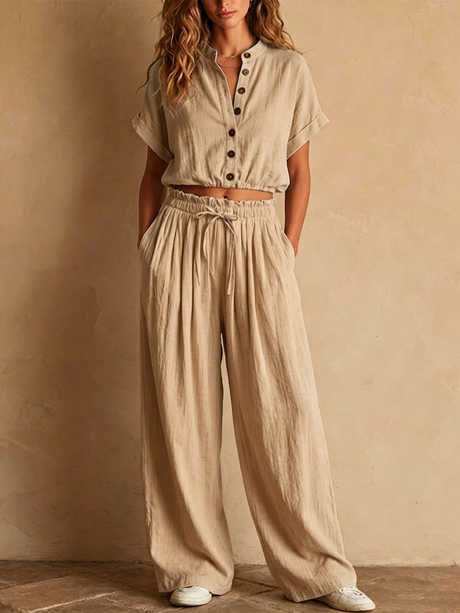Crinkled Linen Two Piece Set
