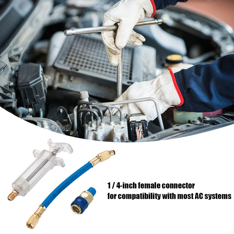 Dailyardtool® Precision AC Oil Dye Injector – Brass Construction, High Pressure Hose, Clear Barrel ✨