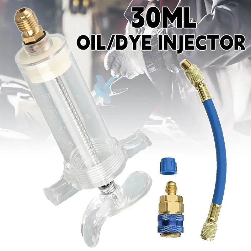 Dailyardtool® Precision AC Oil Dye Injector – Brass Construction, High Pressure Hose, Clear Barrel ✨