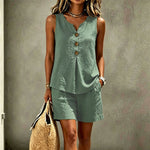 Two Piece Outfits for Women Lounge Sets Button Down Top and Shorts Set Sweatsuits with Pockets