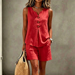 Two Piece Outfits for Women Lounge Sets Button Down Top and Shorts Set Sweatsuits with Pockets